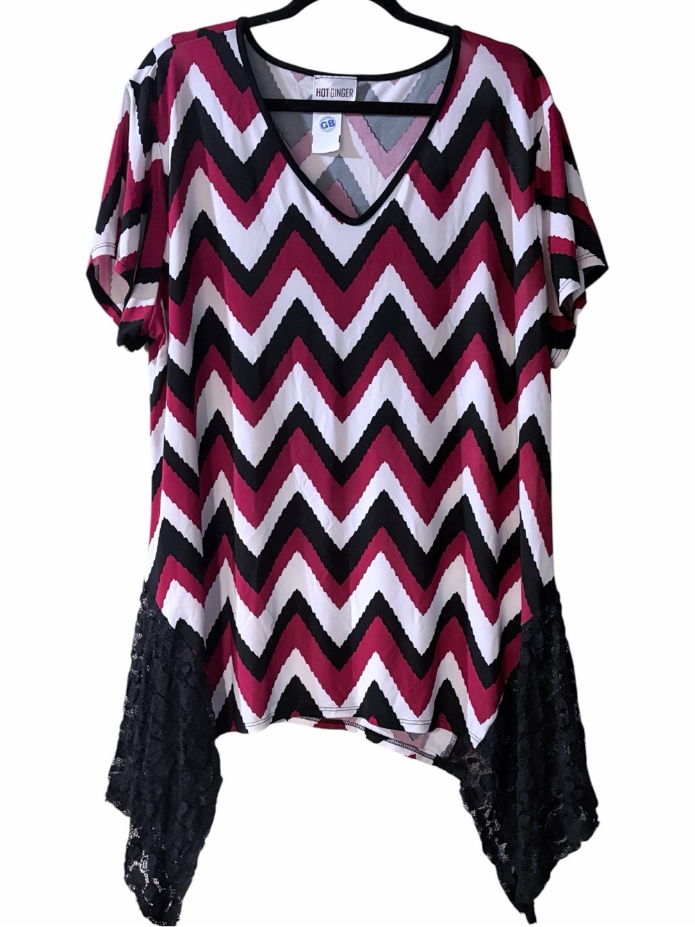 NWT Plus Size Asymmetrical Sharkbite Lace Hem Stretch Knit Top 3XL